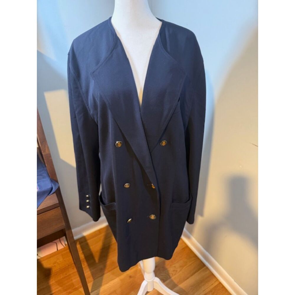 Bogner Virgin Wool Navy Blazer 18 Short Gold Crest Buttons Old Money Preppy‎